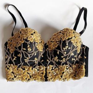 Black and gold Bebe bustier with sequins